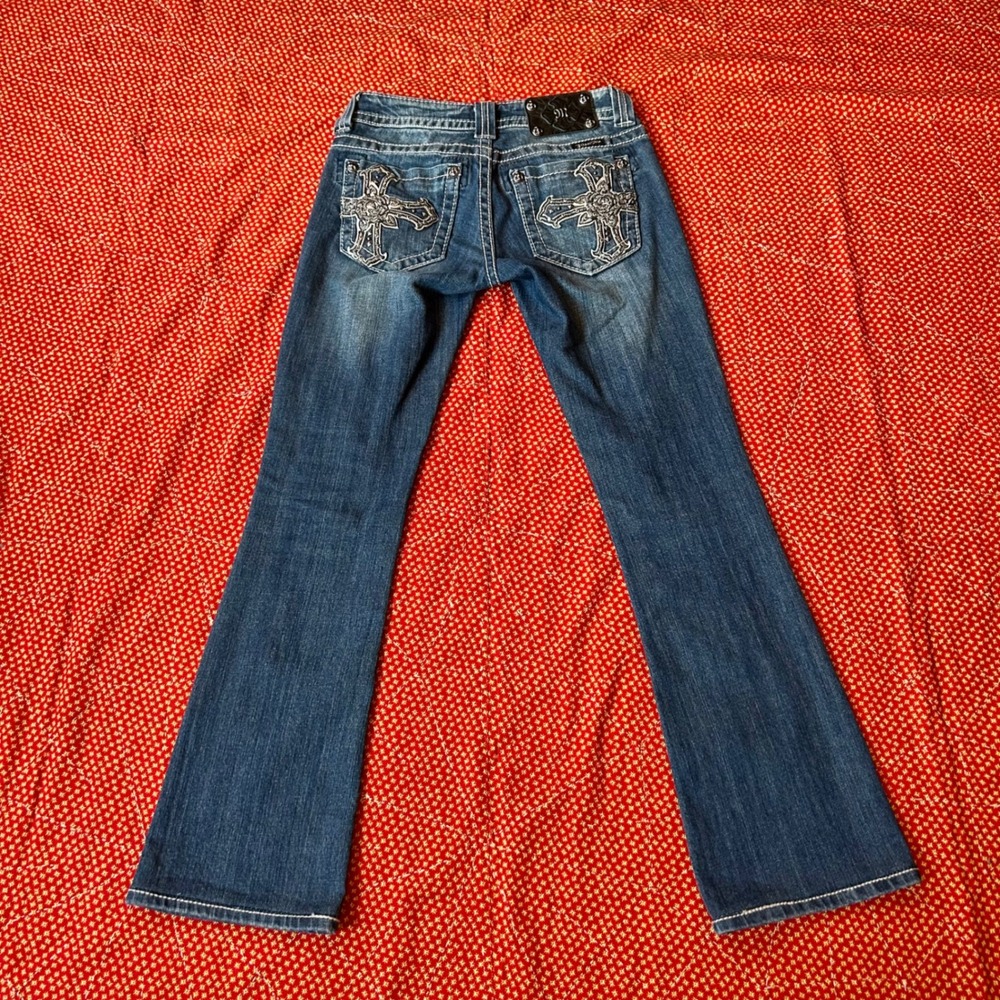 Miss Me JP6074B Bootcut Jeans Blue Denim Cross Embroidery Size 25